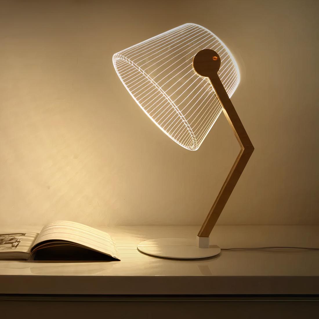 lampe de chevet bohème à led posé sur un bureau à côté d'un livre