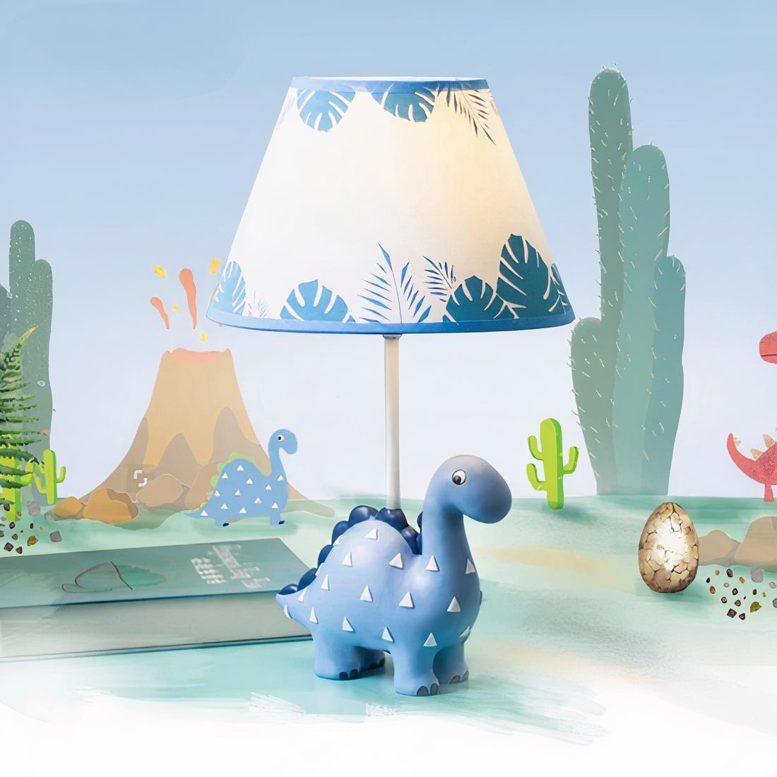 Lampe de chevet dinosaure abat-jour motif tropical avec un fond bleu