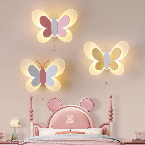 Lampe de chevet murale forme papillon avec interrupteur, accrochée au mur