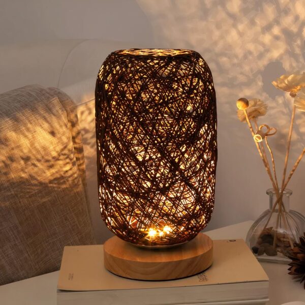Lampe de chevet naturelle avec socle en bois