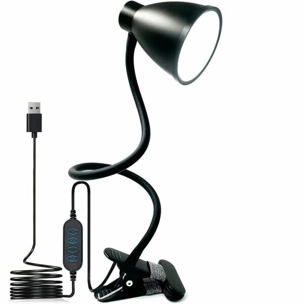 Lampe de chevet noire à pince fléxible