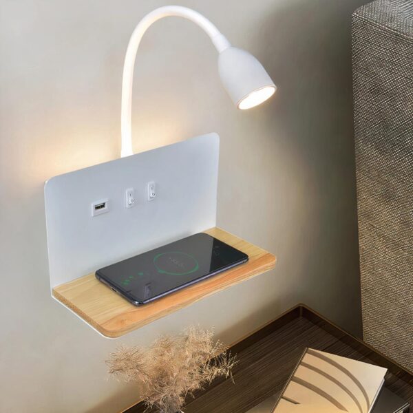 Lampe de chevet murale avec chargeur sans fil