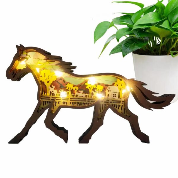 lampe de chevet cheval en bois avec lumière intégrées