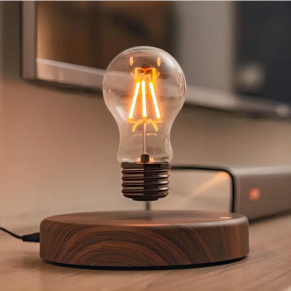 lampe de chevet magnétique en forme d'ampoule avec socle en bois