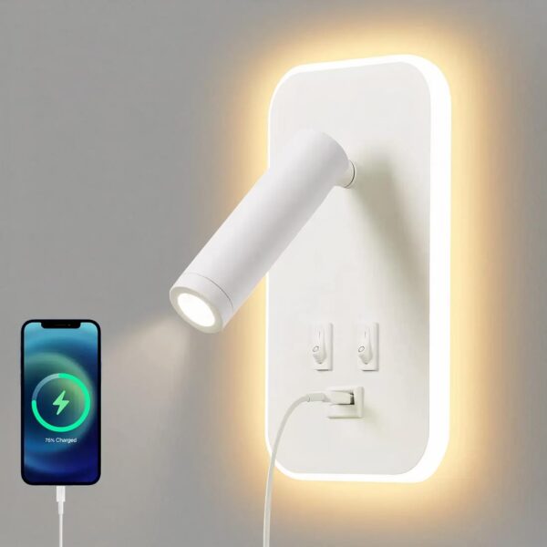 Lampe de chevet murale avec interrupteur et port USB