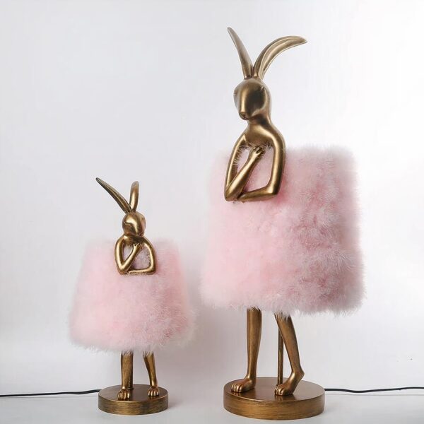 Lampe de chevet plume en forme de lapin rose