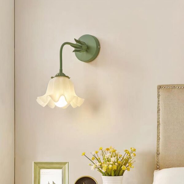 Lampe de chevet vintage murale en forme de fleurs avec abat-jour en verre