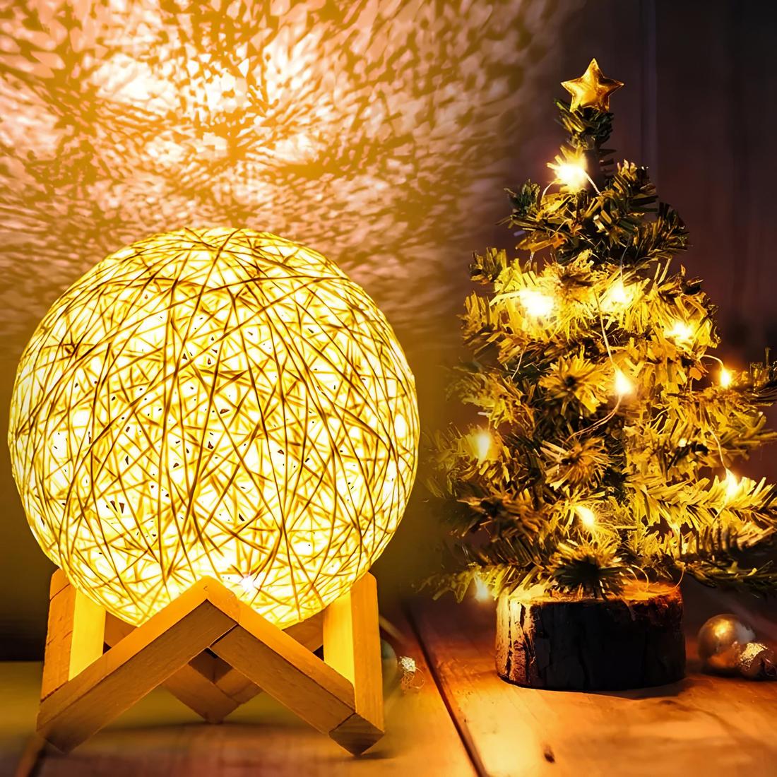 Lampe de chevet avec boule en rotin coloré – Image 2