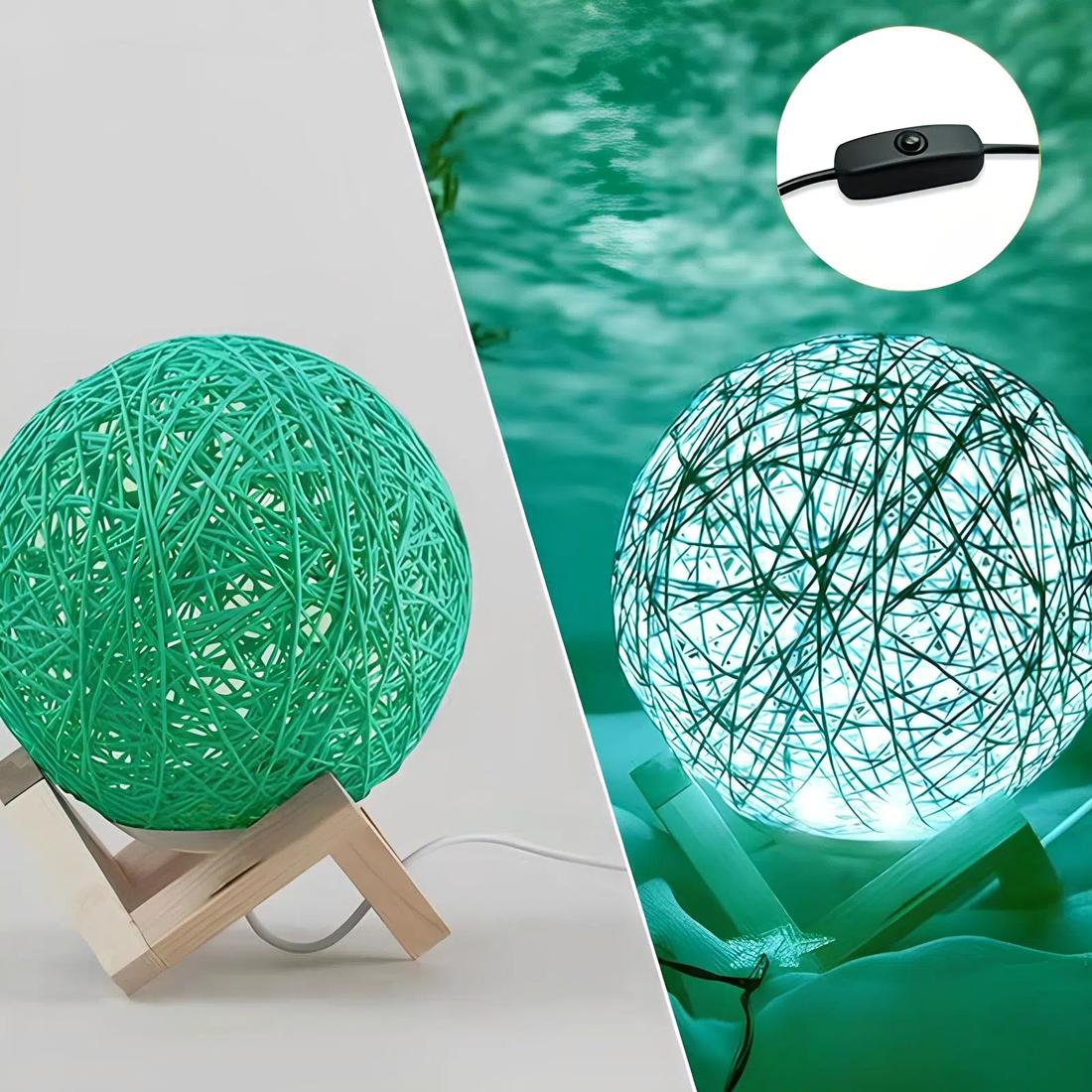 Lampe de chevet avec boule en rotin coloré – Image 4