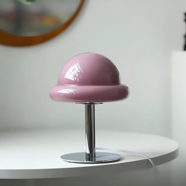 Lampe de chevet en forme de champignon en métal et en verre