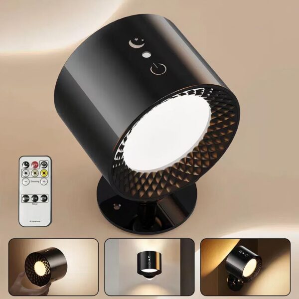 Lampe de chevet murale à double tête noir 360° avec une télécommande