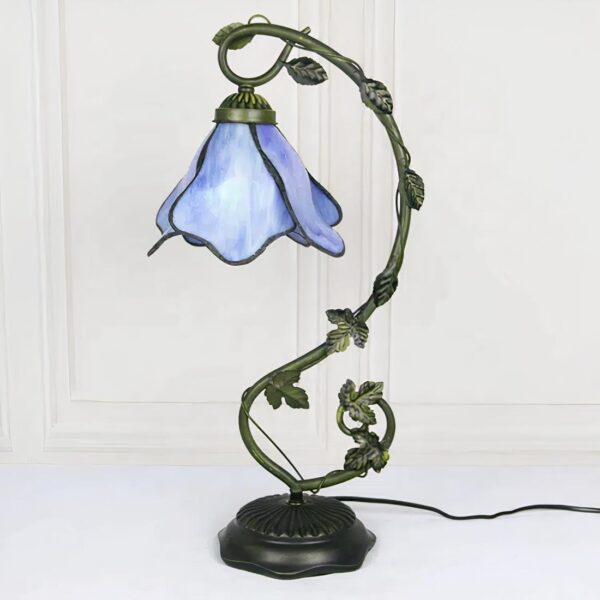 Lampe de chevet vintage style Tiffany en forme de fleur et vitrail pétale